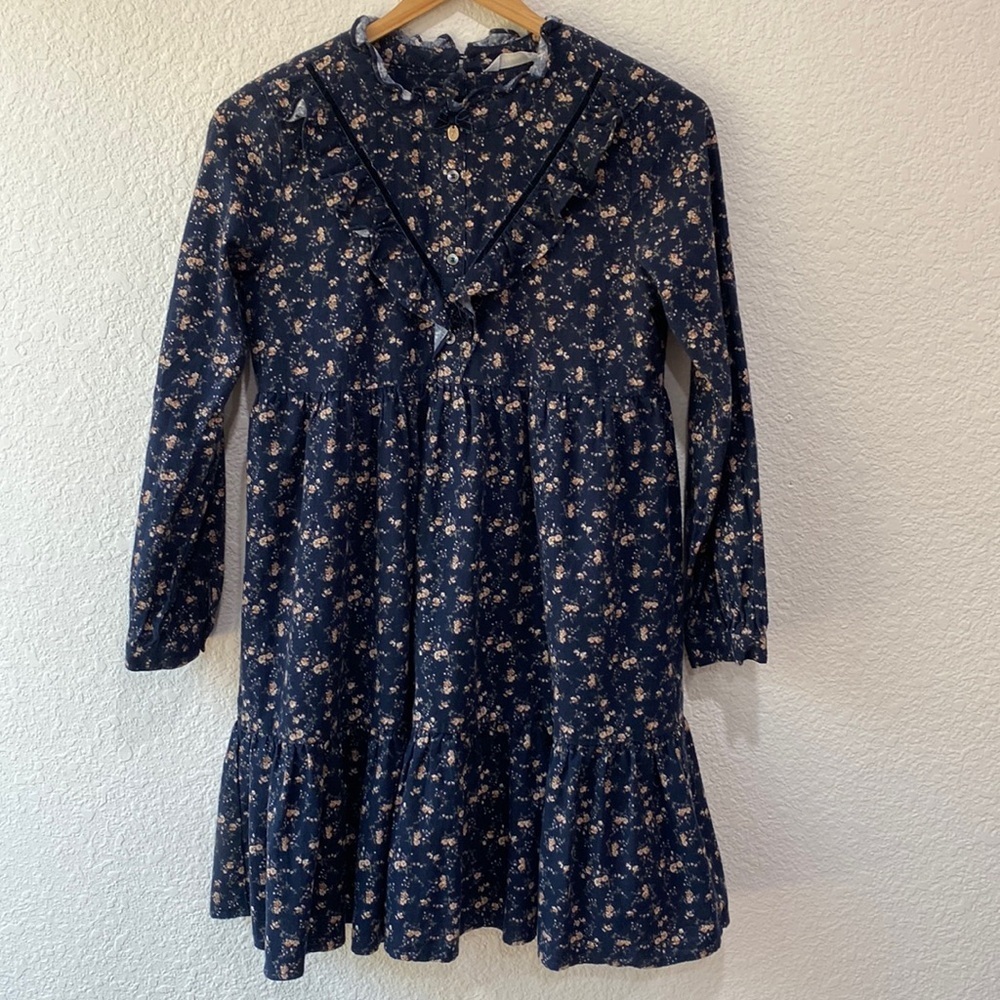 Renoma Paris Floral Long Sleeve Lined Tiered Girls Dress 12/13 Years